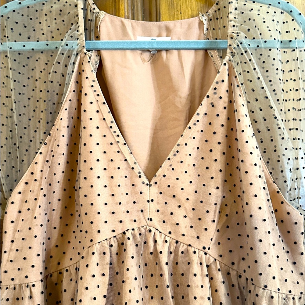 Nude Tulle Black velvet Polka Dot Romantic Retro Mini Dress
Size Large - Picture 9 of 11